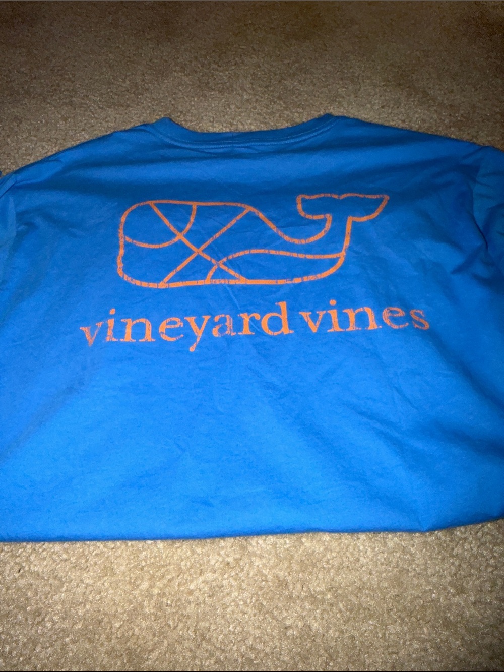 Vineyard Vines Men's Long Sleeve Pocket Tee - Blue with Orange Sleeve Script - Picture 4 of 4